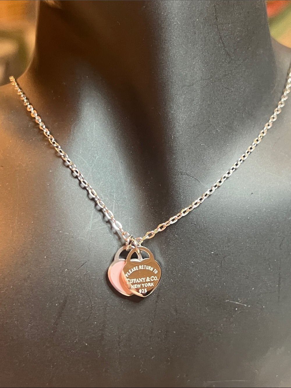 Heart Tag Necklace with Pink Accent